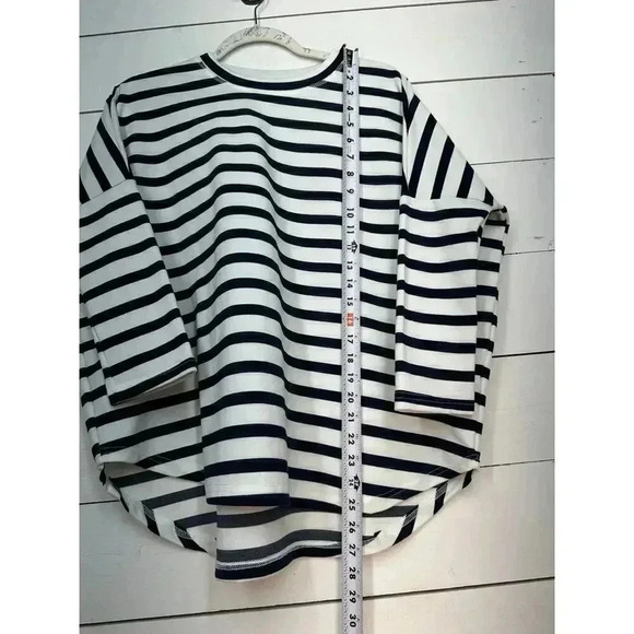Toss Designs Small Nautical Blue & White Striped 3/4 Sleeve High-Low Sweater - Picture 9 of 10